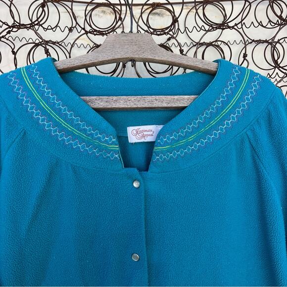 VTG Intimate Appeals Teal Fleece Snap Front Night gown Dressing Robe XL - Picture 3 of 5